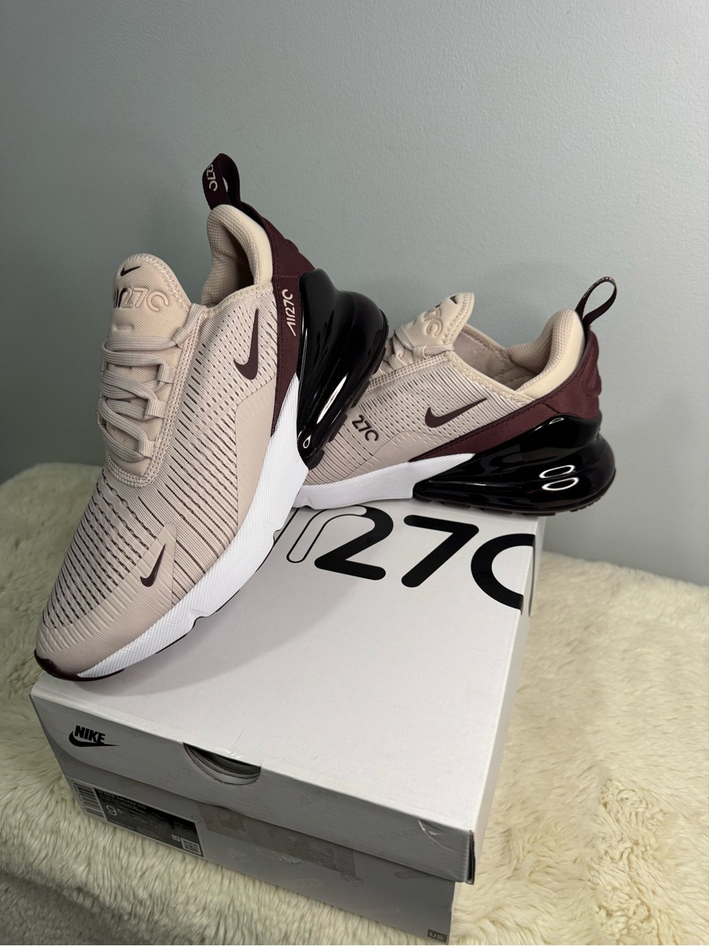 Nike Women's Air Max 270 - Beige & Burgundy Accents